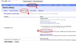 domain settigs google app