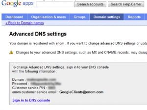 Advanced DNS settings Google apps
